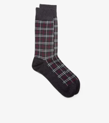 Outlet Cole Haan 1 Pack Men's Plaid Dress Crew Socks BlackHeather