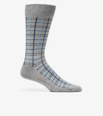 Discount Cole Haan 1 Pack Men's Plaid Dress Crew Socks MediumGreyHeather