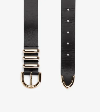 New Cole Haan Beveled Edge Modern 3PC Belt Set Black