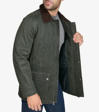 Best Cole Haan Coated Cotton Rain Jacket ArmyGreen