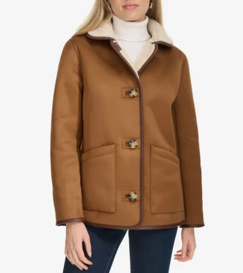 Online Cole Haan Faux Suede Shearling Jacket Hazelnut