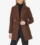 Hot Cole Haan Fine Wool Twill Double Breasted Peacoat Chestnut