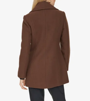 Hot Cole Haan Fine Wool Twill Double Breasted Peacoat Chestnut