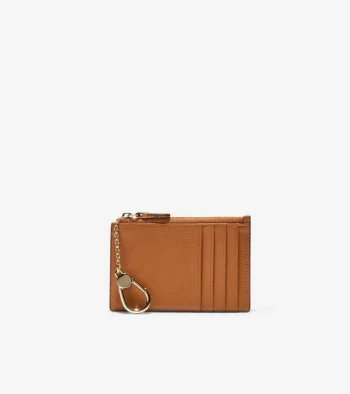 Best Cole Haan GRANDSERIES Card Case With Zip BritishTanPebbledLeather