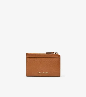 Best Cole Haan GRANDSERIES Card Case With Zip BritishTanPebbledLeather