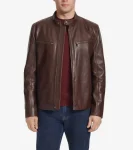 Hot Cole Haan Men's Classic Zip-Front Moto Jacket Brown