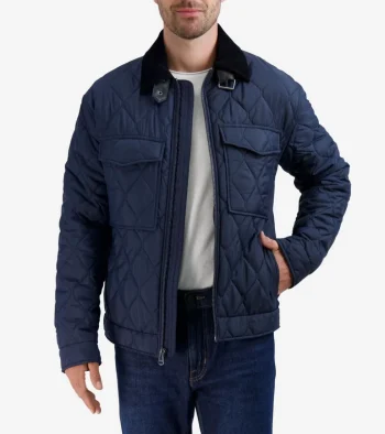 Discount Cole Haan Men's Diamond-Quilted Short Jacket Navy