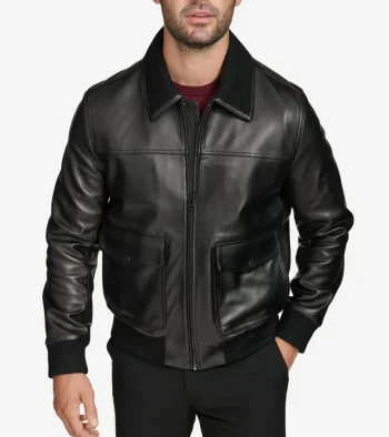 Discount Cole Haan Men's Leather Aviator Jacket Black