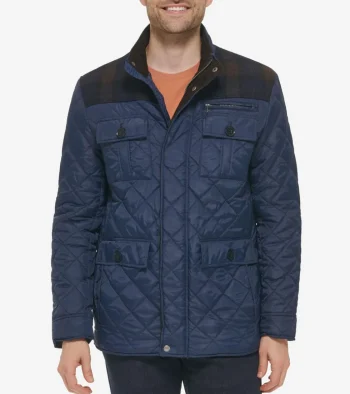 Discount Cole Haan Men's Mix Media Diamond Quilted Jacket Navy