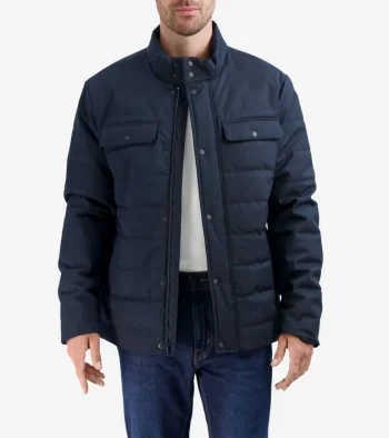 Hot Cole Haan Men's Quilted Rain Jacket DarkBlue