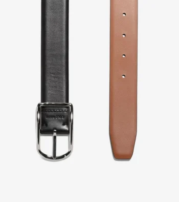 New Cole Haan Men's Reversible Center Bar Belt Black-Tan