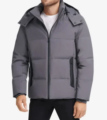 New Cole Haan Men's Short Tech Puffer Coat Charcoal