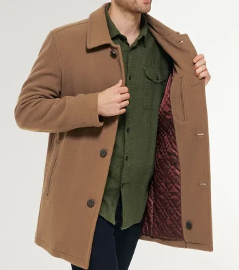 New Cole Haan Men's Wool-Blend Car Coat Camel