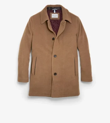New Cole Haan Men's Wool-Blend Car Coat Camel