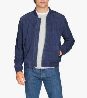 Best Cole Haan Men's Zip-Up Suede Jacket Navy