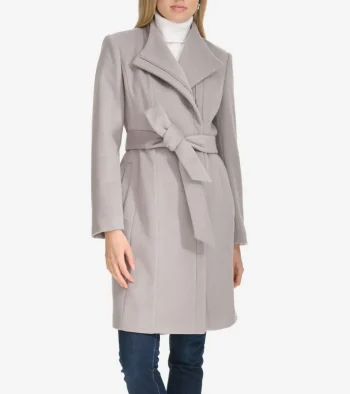 Online Cole Haan Moulded Collar Slick Wool Belted Coat Fog