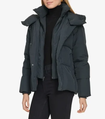 Discount Cole Haan Twill Down Jacket With High Low Hem Black