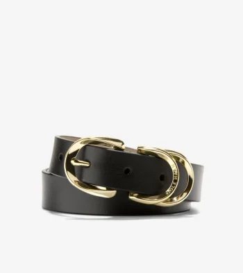 Sale Cole Haan Women's 25mm Slim Double Loop Belt Black