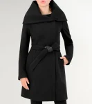 Hot Cole Haan Women's Belted Aysmmetrical Zip Front Twill Coat Black