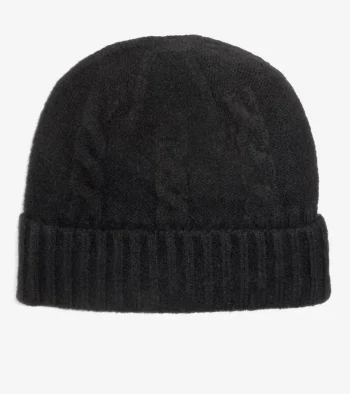 New Cole Haan Women's Cable Knit Cuff Hat Caviar