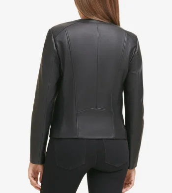 New Cole Haan Women's Collarless Leather Jacket Black