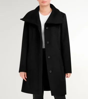 Clearance Cole Haan Women's Convertible Collar Button-Up Coat Black