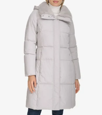 Discount Cole Haan Women's Faux-Fur Collar Puffer Coat Grey