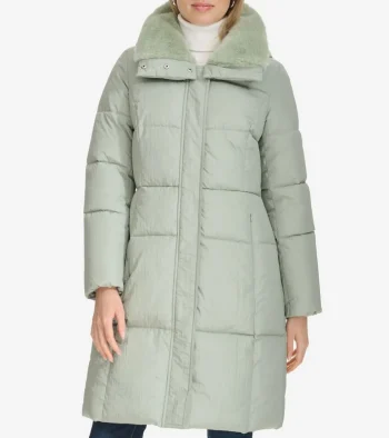 Hot Cole Haan Women's Faux-Fur Collar Puffer Coat Sage