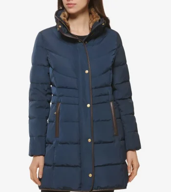 Clearance Cole Haan Women's Hidden-Hood Puffer Coat Navy