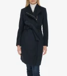 Fashion Cole Haan Women's Moulded Collar Wool Belted Coat Navy