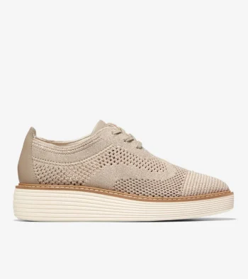 New Cole Haan Women's &Oslash;riginalGrand Stitchlite&trade; Platform Wingtip Oxfords RyeKnit-IvoryStitchlite&trade;
