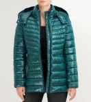 Clearance Cole Haan Women's Quilted Pearl Faux Down Jacket With Removable Hood Emerald