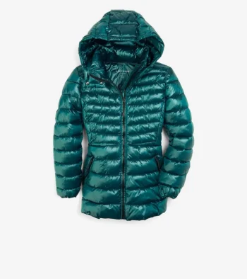 Clearance Cole Haan Women's Quilted Pearl Faux Down Jacket With Removable Hood Emerald