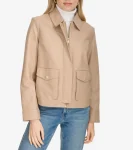 Hot Cole Haan Women's Shirt Collar Trucker Jacket Sesame