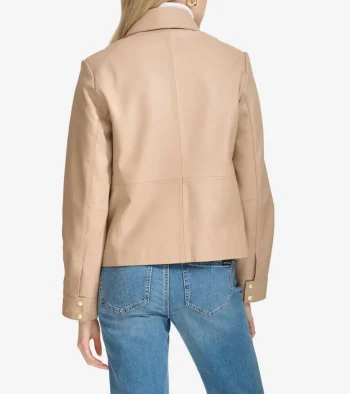 Hot Cole Haan Women's Shirt Collar Trucker Jacket Sesame