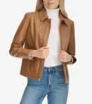 Best Cole Haan Women's Shirt Collar Trucker Jacket Hazelnut