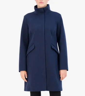 Clearance Cole Haan Women's Soft Twill Zip-Up Coat Navy