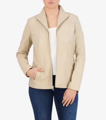 Online Cole Haan Women's Wing Collar Leather Jacket Cream