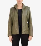 Hot Cole Haan Women's Wing Collar Leather Jacket Sage