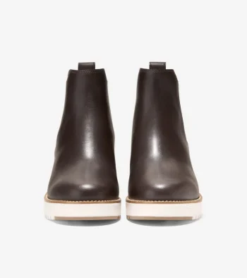 Outlet Cole Haan Women's ZER&Oslash;GRAND City Wedge Waterproof Chelsea Boots Chocolate-Ivory