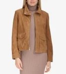 Fashion Cole Haan Women's Zip-Front Suede Jacket Hazelnut