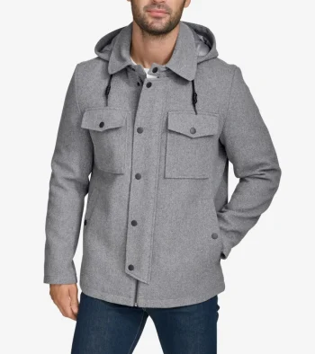 New Cole Haan Wool Twill Field Jacket LightGrey